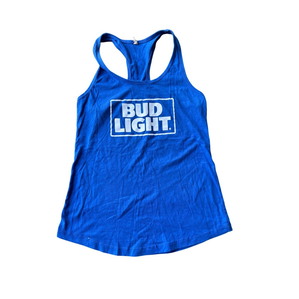 Bud Light Graphic Racerback Tank Top Royal Blue Small Sleeveless Beer Promo